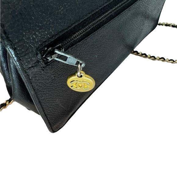 Auth Vintage Chanel Wallet on Chain WOC Black Gold - Picture 5 of 12